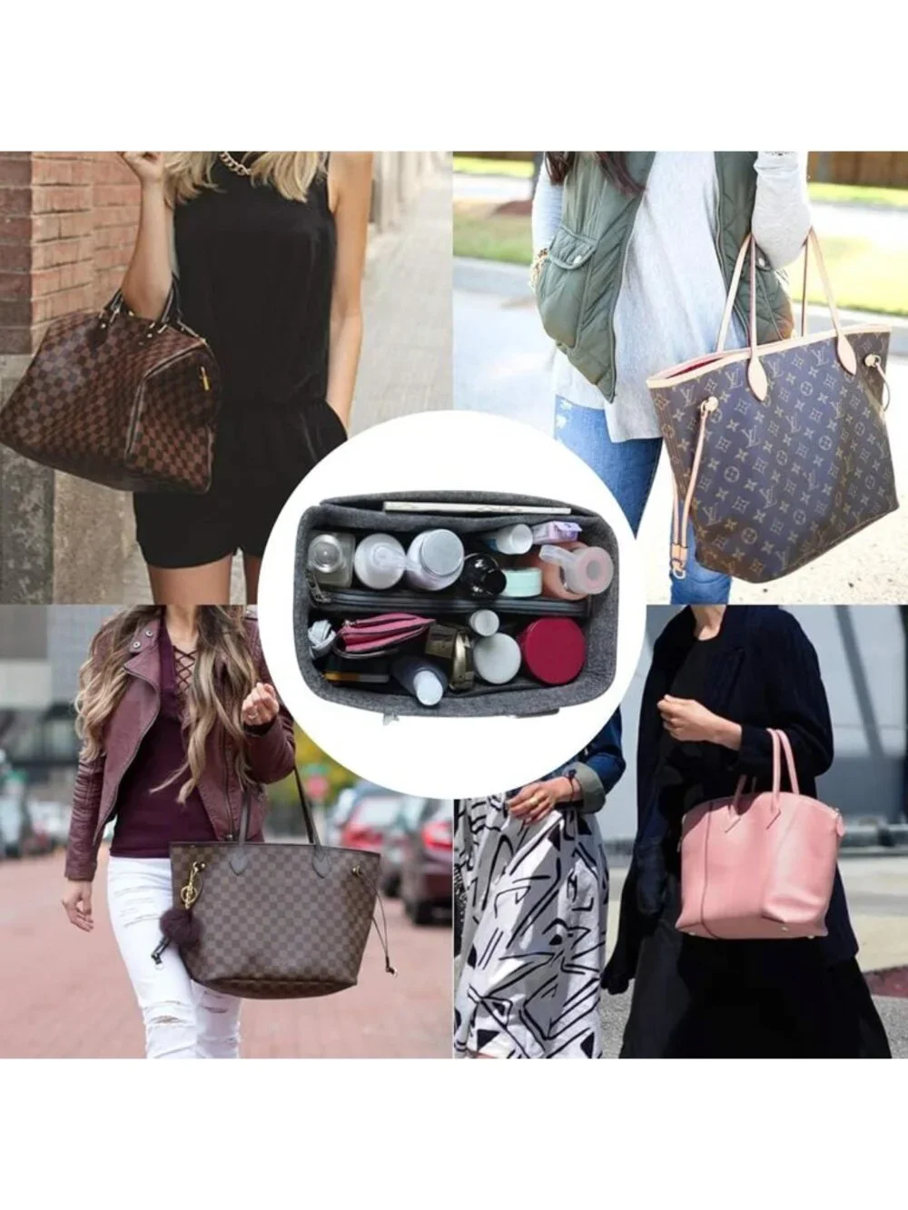 Purse Organizer Insert - Felt Tote Bag Divider with 5 Sizes for Handbag Storage